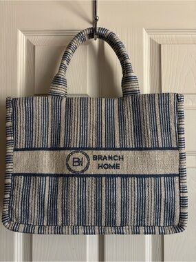 Blue & Cream Striped Tote Bag